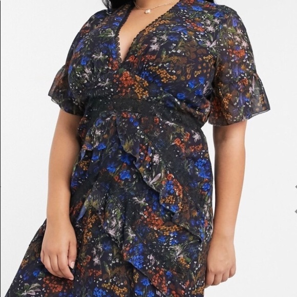 NWT Hope & Ivy Plunge Ruffle MIDI Dress Plus Size - Picture 5 of 13
